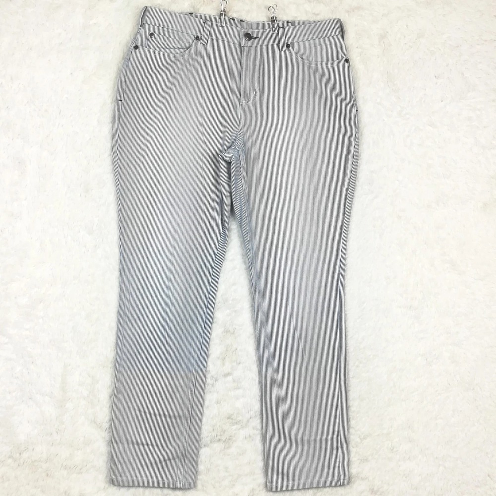 Duluth Trading Womens Pants Railroad Stripe Hickory Slim Leg Stretch 5 Pocket 14